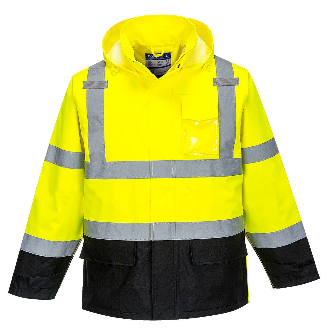 Portwest US366 Hi-Vis Contrast Rain Traffic Jacket - Yellow/Black, front