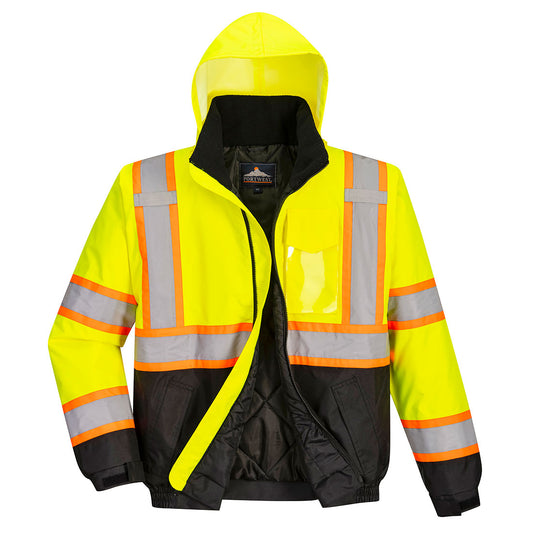 Portwest US368 Hi-Vis Contrast Winter Bomber Jacket - Yellow/Black, front