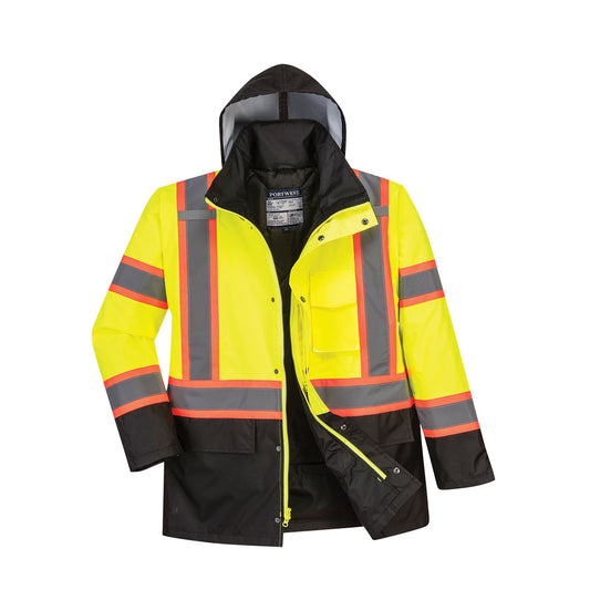Portwest US369 Hi-Vis Contrast Tape Traffic Jacket - Yellow/Black, front