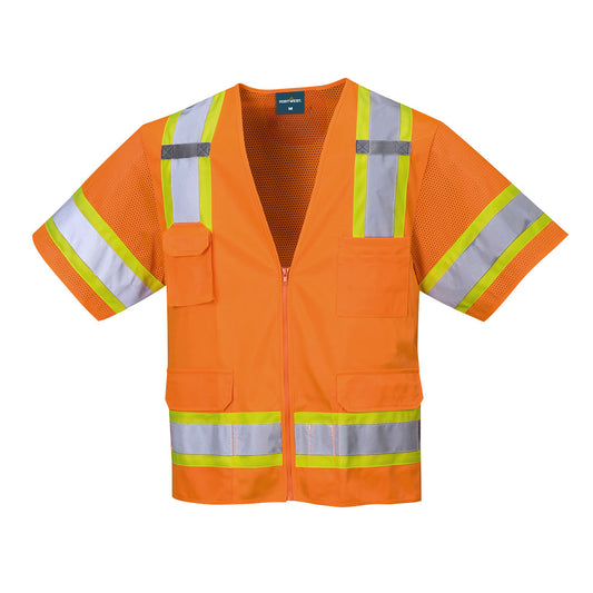 Portwest US373 Aurora Hi-Vis Contrast Executive Vest S/S - Orange, front