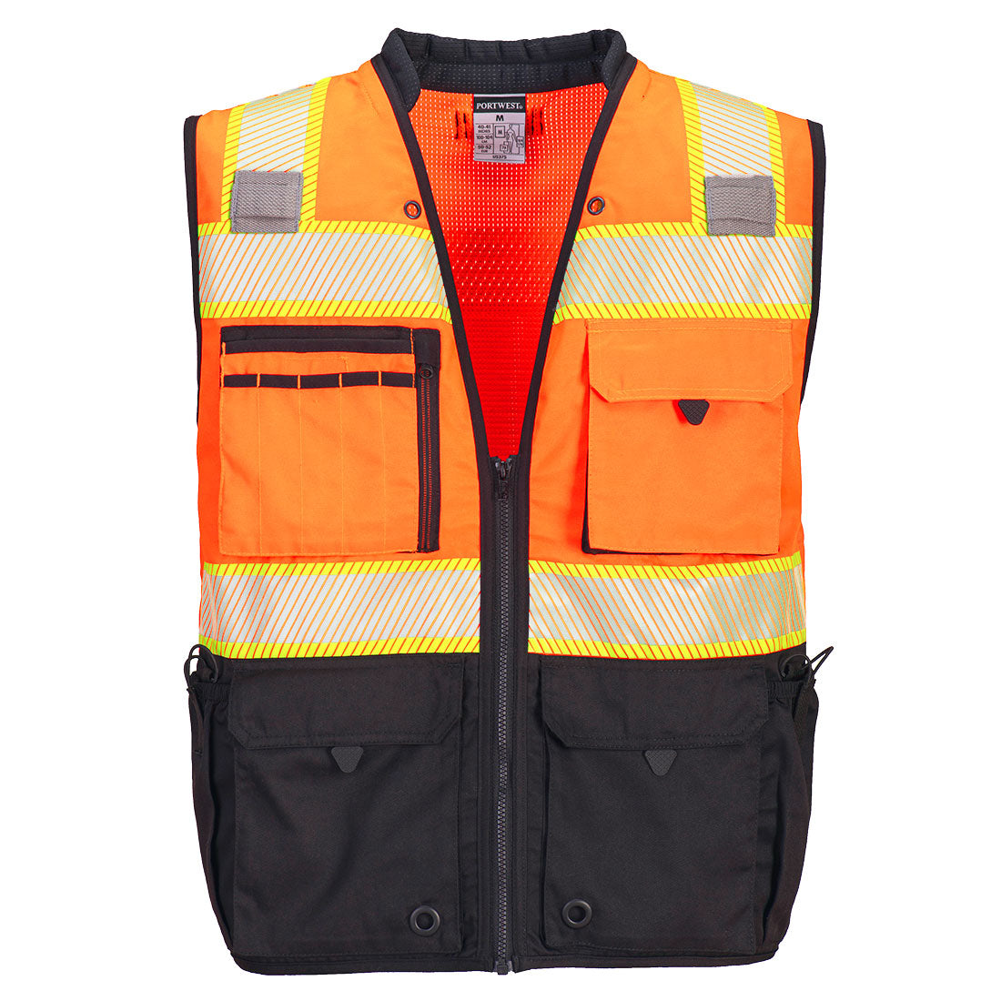 Portwest US375 Hi-Vis Premium Surveyor Vest - Orange/Black, front