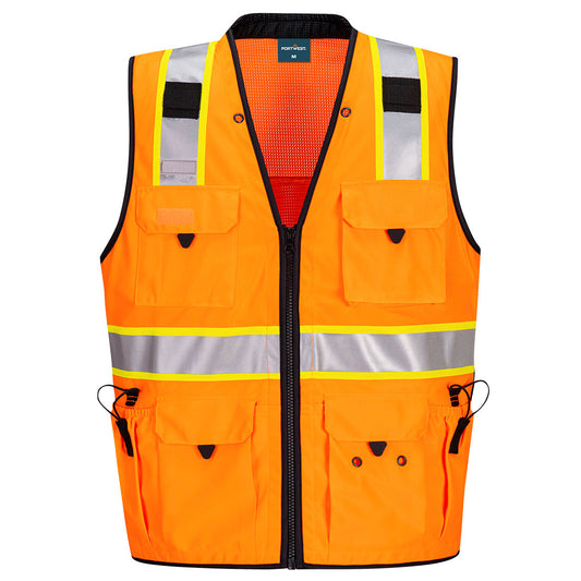 Portwest US376 Hi-Vis Expert Pro Surveyor Vest - Orange/Black, front