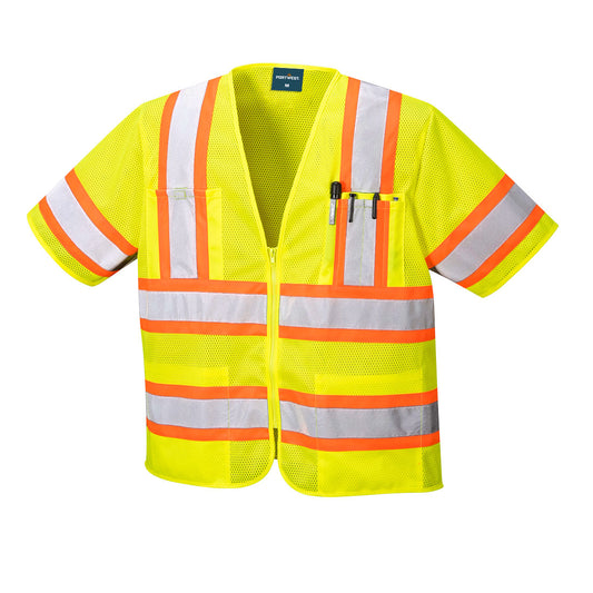Portwest US383 Augusta Hi-Vis Contrast Mesh Executive Vest S/S - Yellow, front