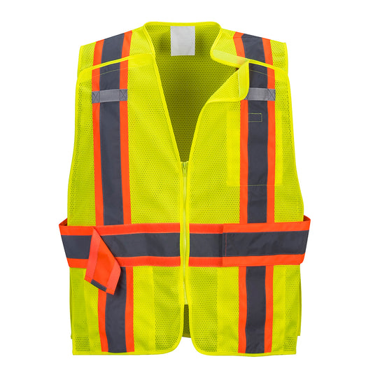 Portwest US385 Hi-Vis Contrast Expandable Breakaway Mesh Vest - Yellow, front