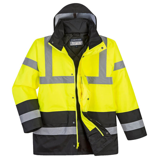 Portwest US466 Hi-Vis Contrast Winter Traffic Jacket - Yellow/Black, front